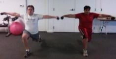 Lunge with lateral shoulder raise focuses on the l