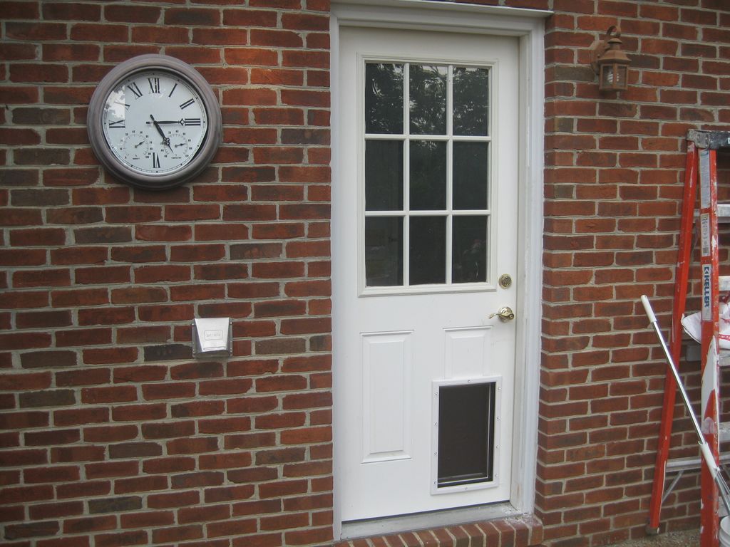 Pet door installation.