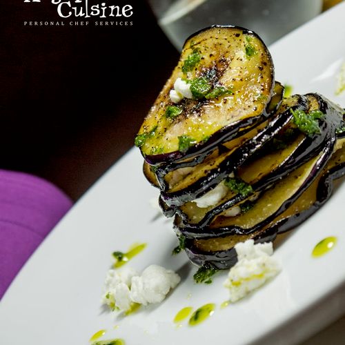 Eggplant & Goat Cheese Stack with Basil Oil
