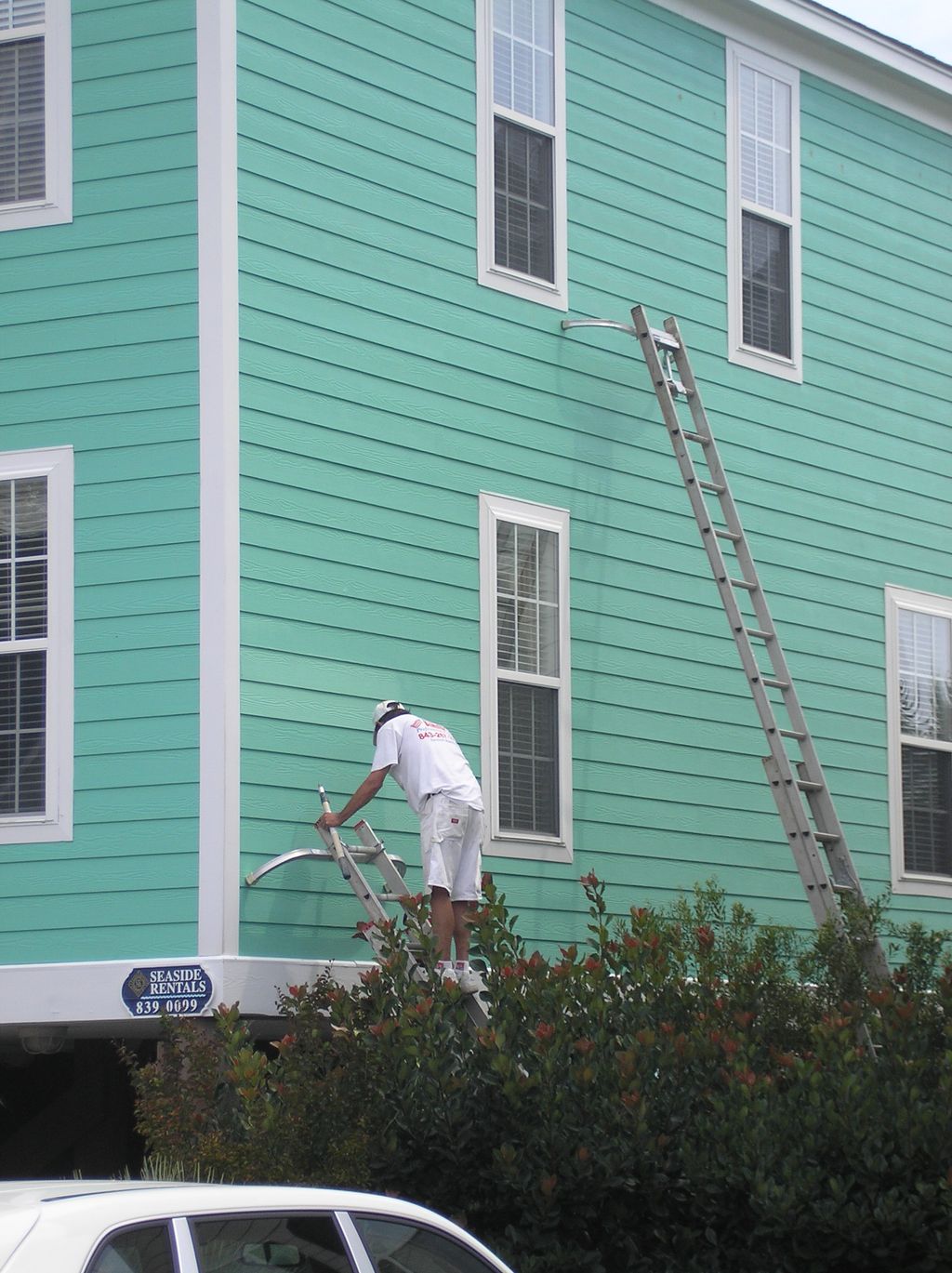 Satin finish on cement board siding.
Call us for a