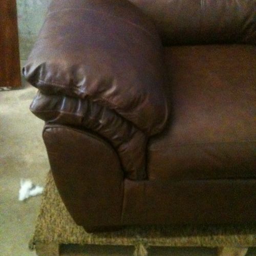 After photo-Leather repair on pe t damaged sofa