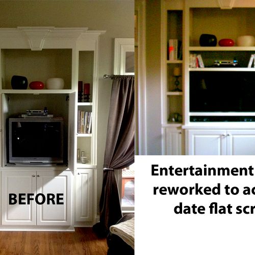 Reconfiguring an entertainment center to allow for