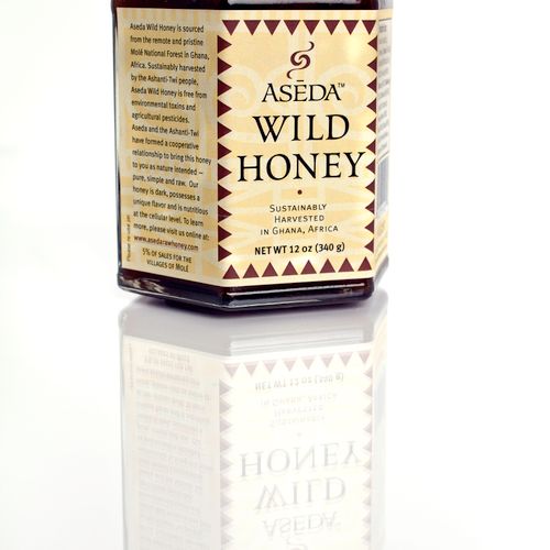 Aseda Honey jar label design. Dark rich honey from