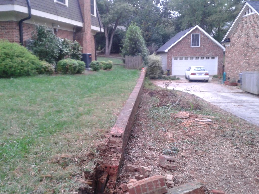Failing Retaining Wall Replacement. Relocated Fenc