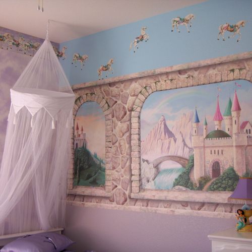 In addition to hanging the fantasy princess mural,