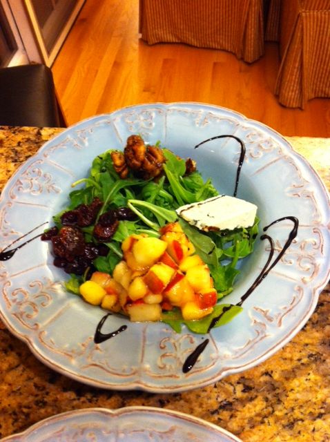 Arugula Salad with Poached Pears, Drunken Cherries