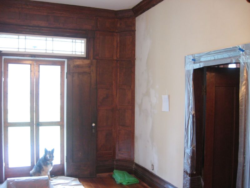 Entrance and water damage repaired, wall repaired 