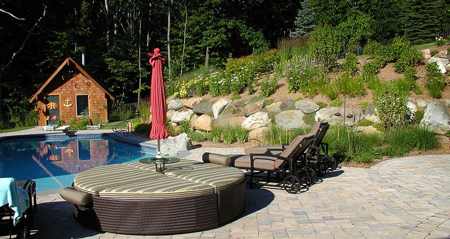 Rock wall by the pool.