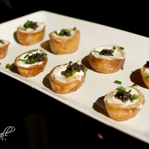Roasted Potato Rounds with Creme Fraiche and Cavia