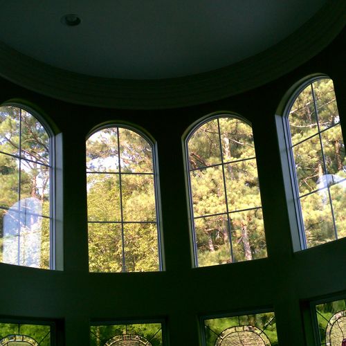16' tall round room with leaded glass