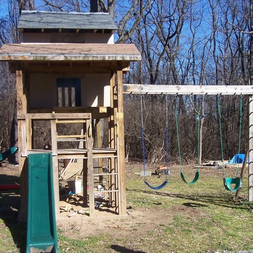Built playground with playhouse