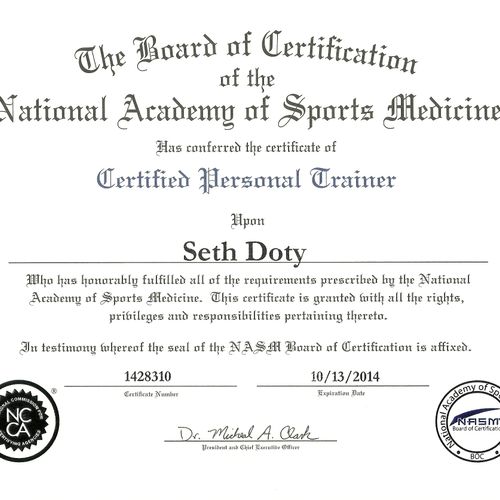 My certification from NASM