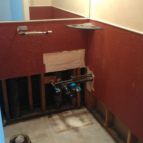 Before: Water damage to bathroom