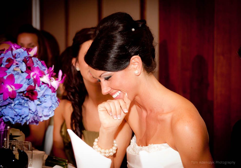 Smiling bride, the best man just finished his spee
