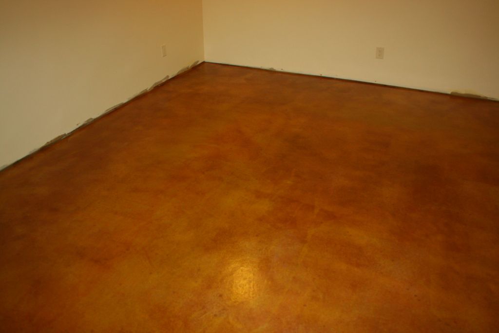 Basement floor finish with dye stain and protectiv