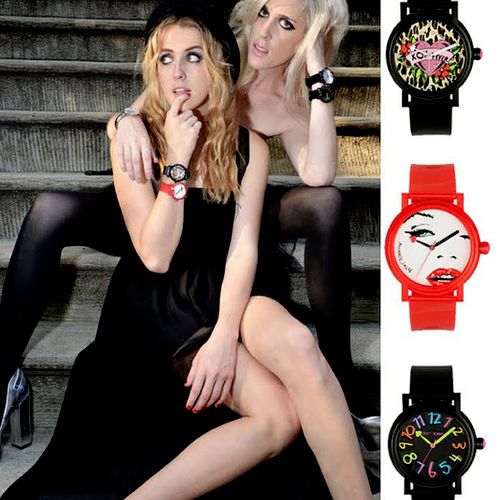 Emily and Abigail model for Betsey Johnson watches