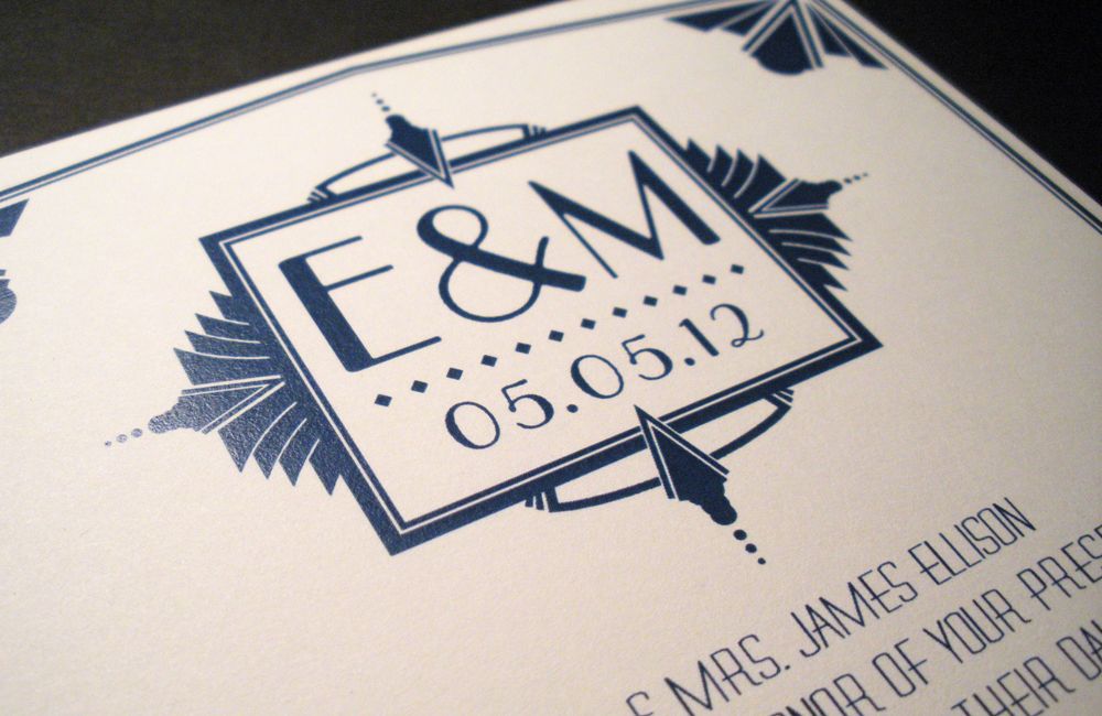 A custom wedding emblem with an art deco design.