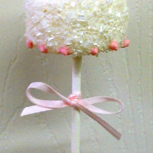 a wedding cake white chocolate dipped marshmallow 