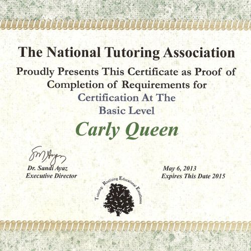 Certified by the National Tutoring Association