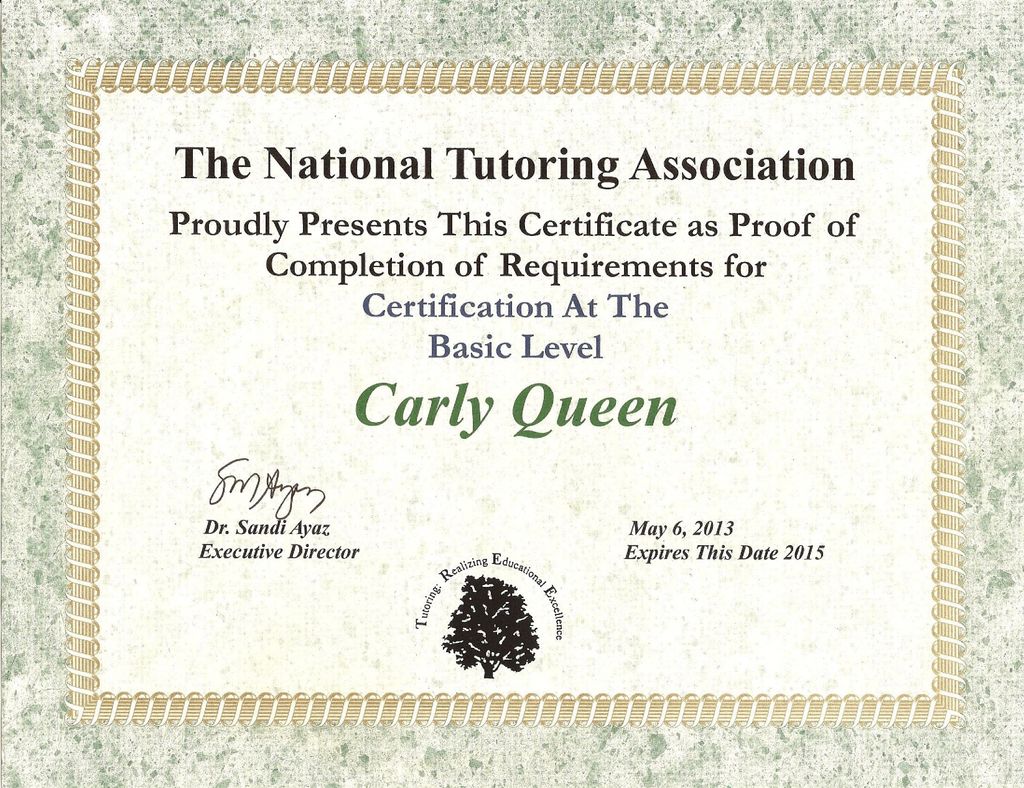 Certified by the National Tutoring Association