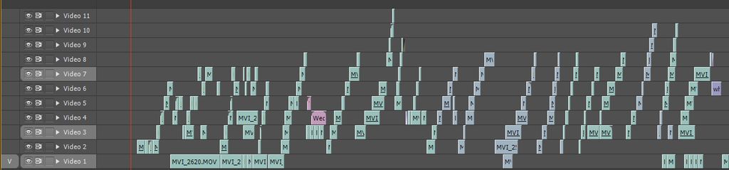 Timeline while editing multiple layers of video.