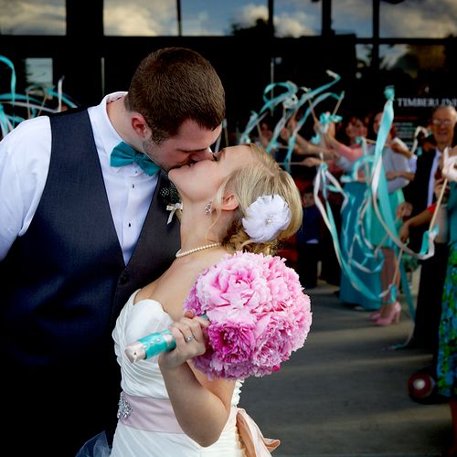 Pink Peony Wedding -- Fairwell kiss