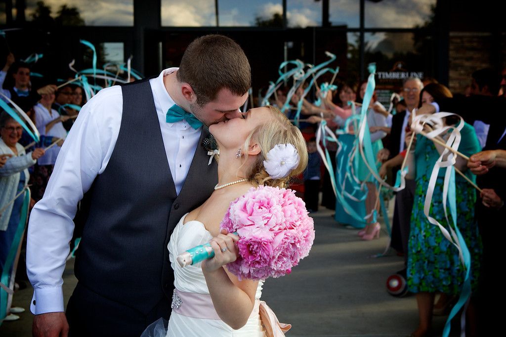 Pink Peony Wedding -- Fairwell kiss