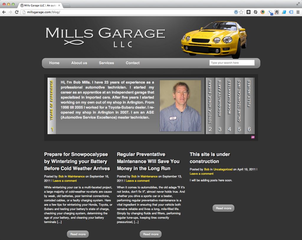 Custom design and development for Mills Garage, LL