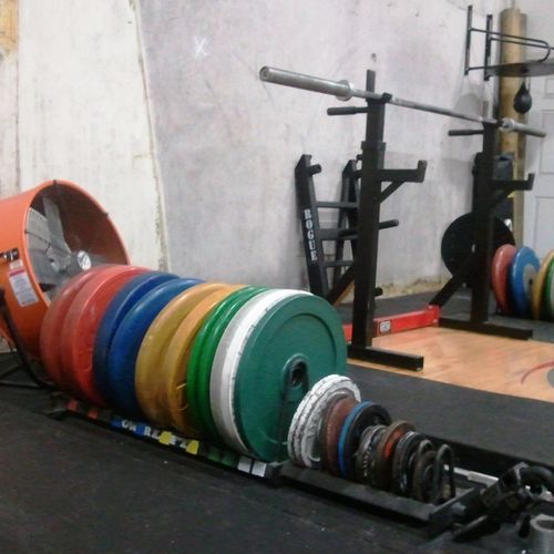 Squat rack at the Crossfit gym.
