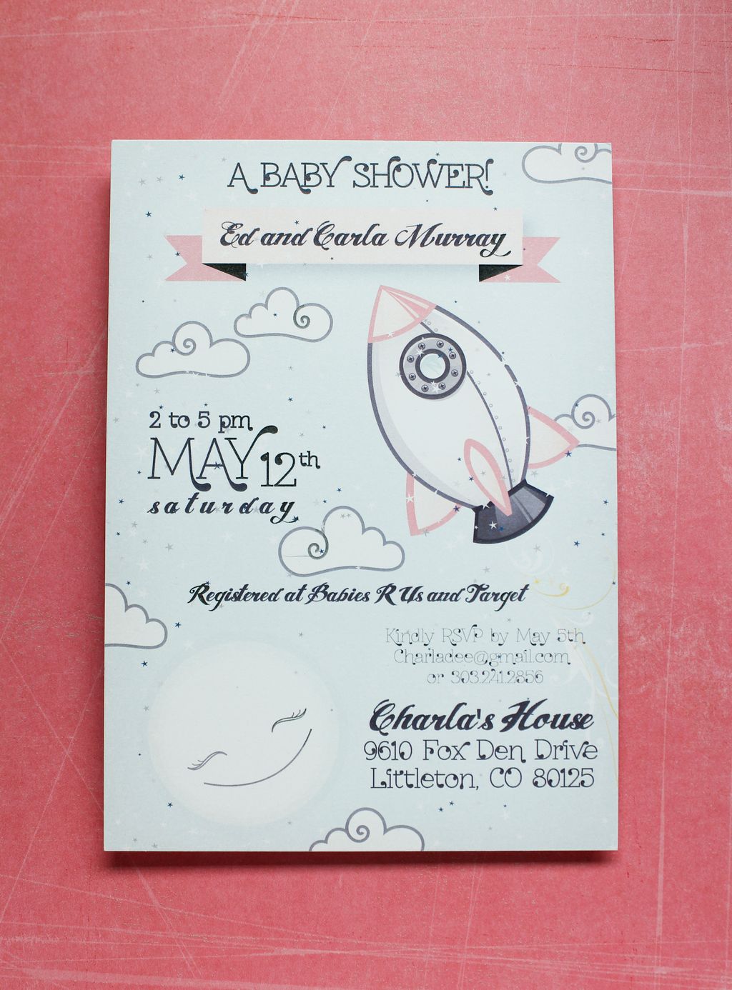 Custom Baby Shower Invitation. Rocket Baby theme