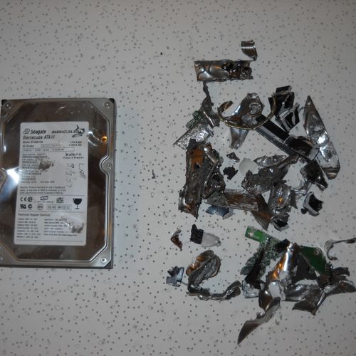 Hard drive before and after destruction