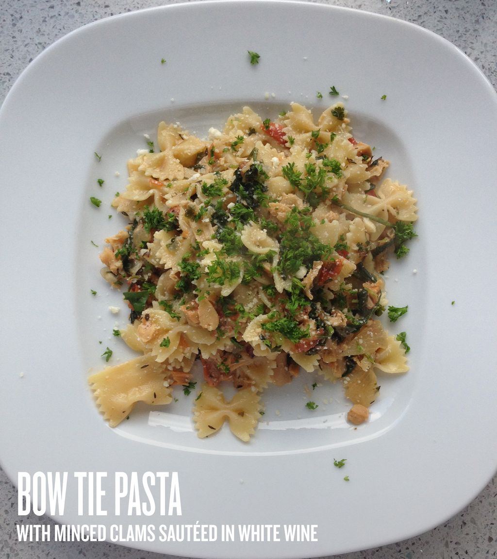 Bo Tie Pasta with minced clams sauteed in white wi