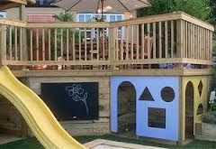 deck with play house underneath it