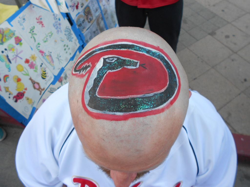 Diamondbacks game- He got the Snake D on top of he