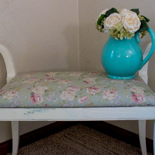 End of the bed bench.  Reupholstered and painted i