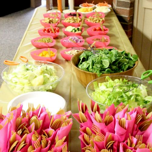 Pink, Glitter, and Gold Bridal shower salad bar cr