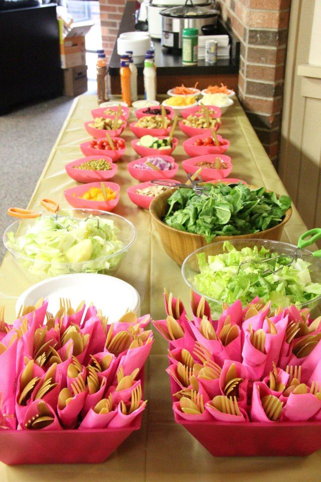 Pink, Glitter, and Gold Bridal shower salad bar cr