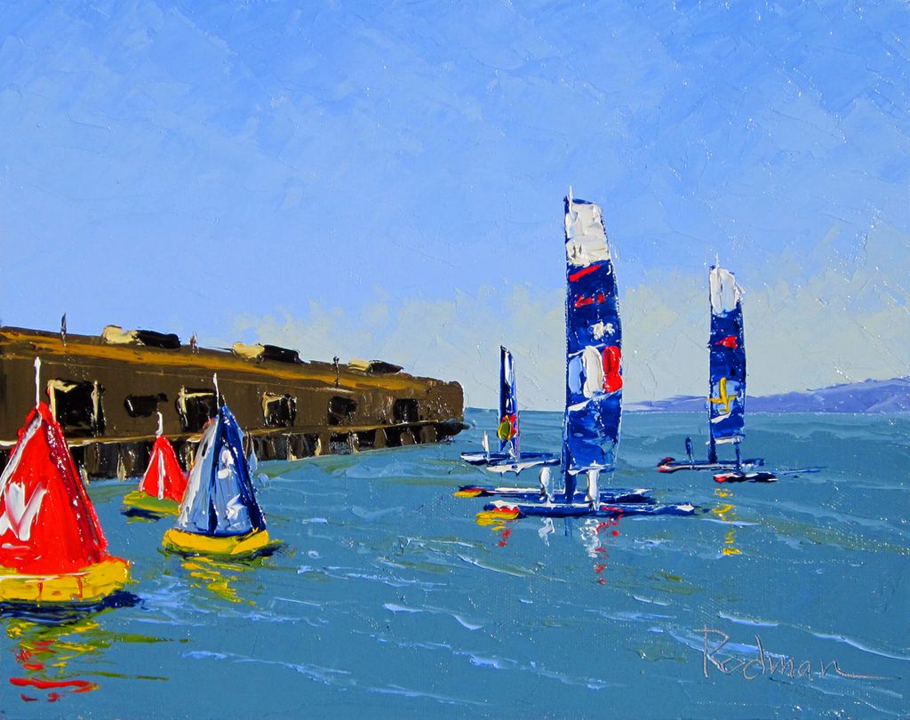 "Waiting to Play - AC45s"  11"x14" oil on canvas
