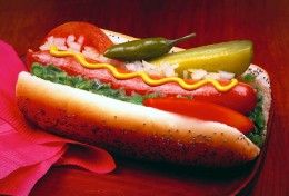 Chicago style hot dog for menu board.
