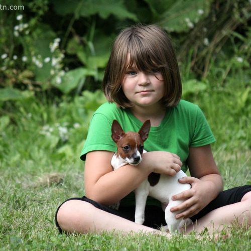 Little girl and her puppy