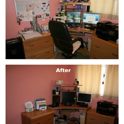 Home office before and after photograph