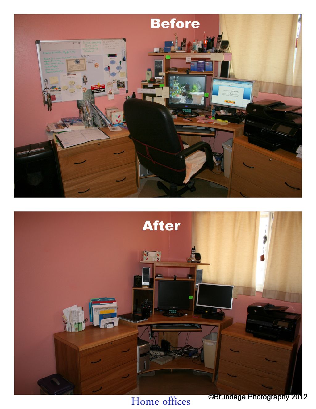Home office before and after photograph