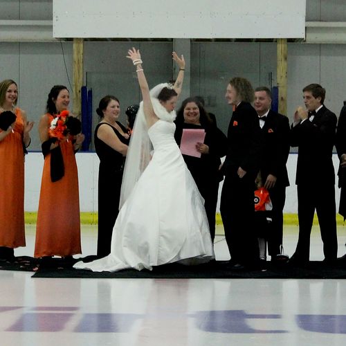Married on Center Ice at Flyers Skate Zone.  This 