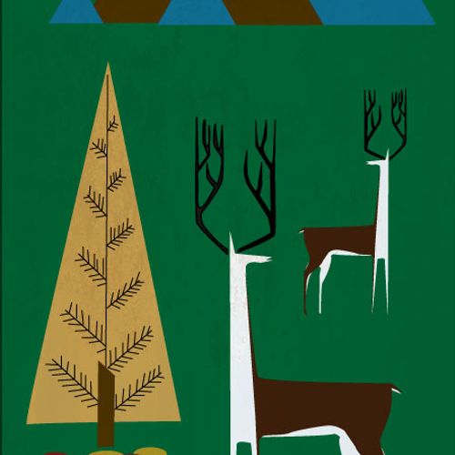 Graphic Design, deer and mountains.