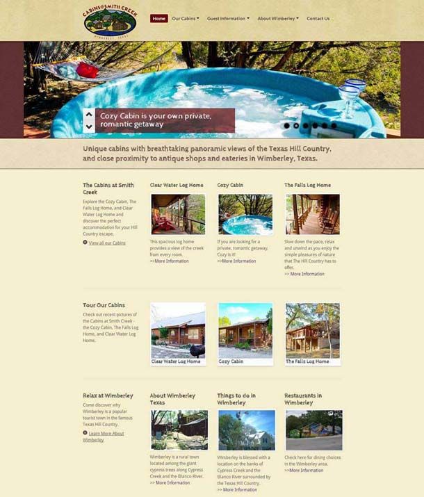 Responsive website for Cabins at Smith Creek