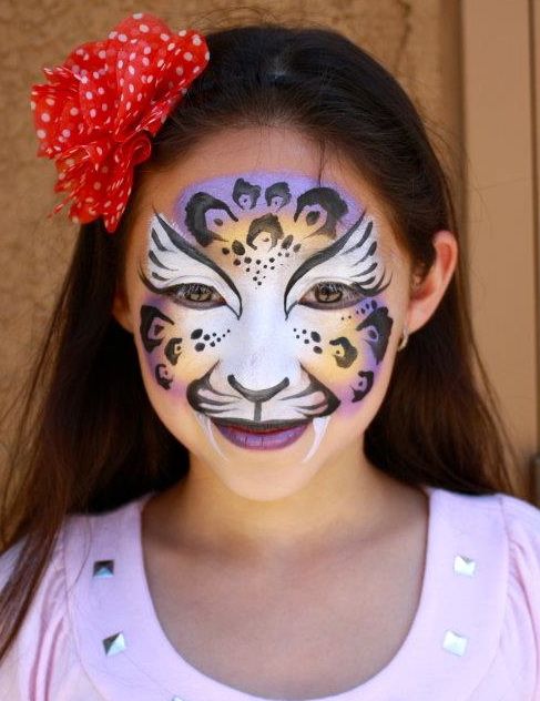 Full face leopard face paint makeup