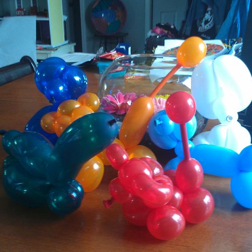 A small sample of the many balloon animals I do.