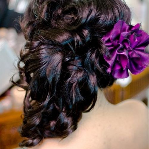 Bridesmaid up-do with hair extensions added.