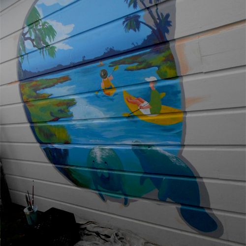 landscape mural on side of client's garage. Now wh
