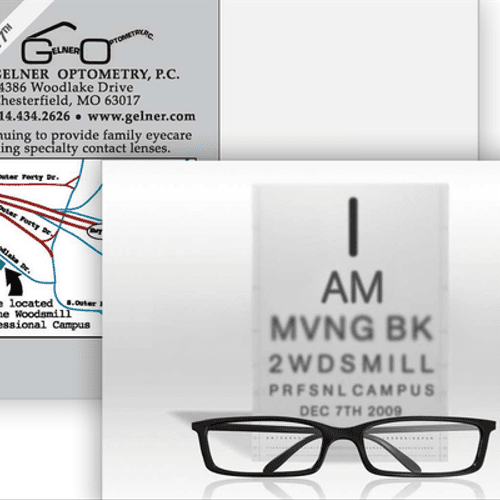 Direct mail postcard for Gelner Optometry